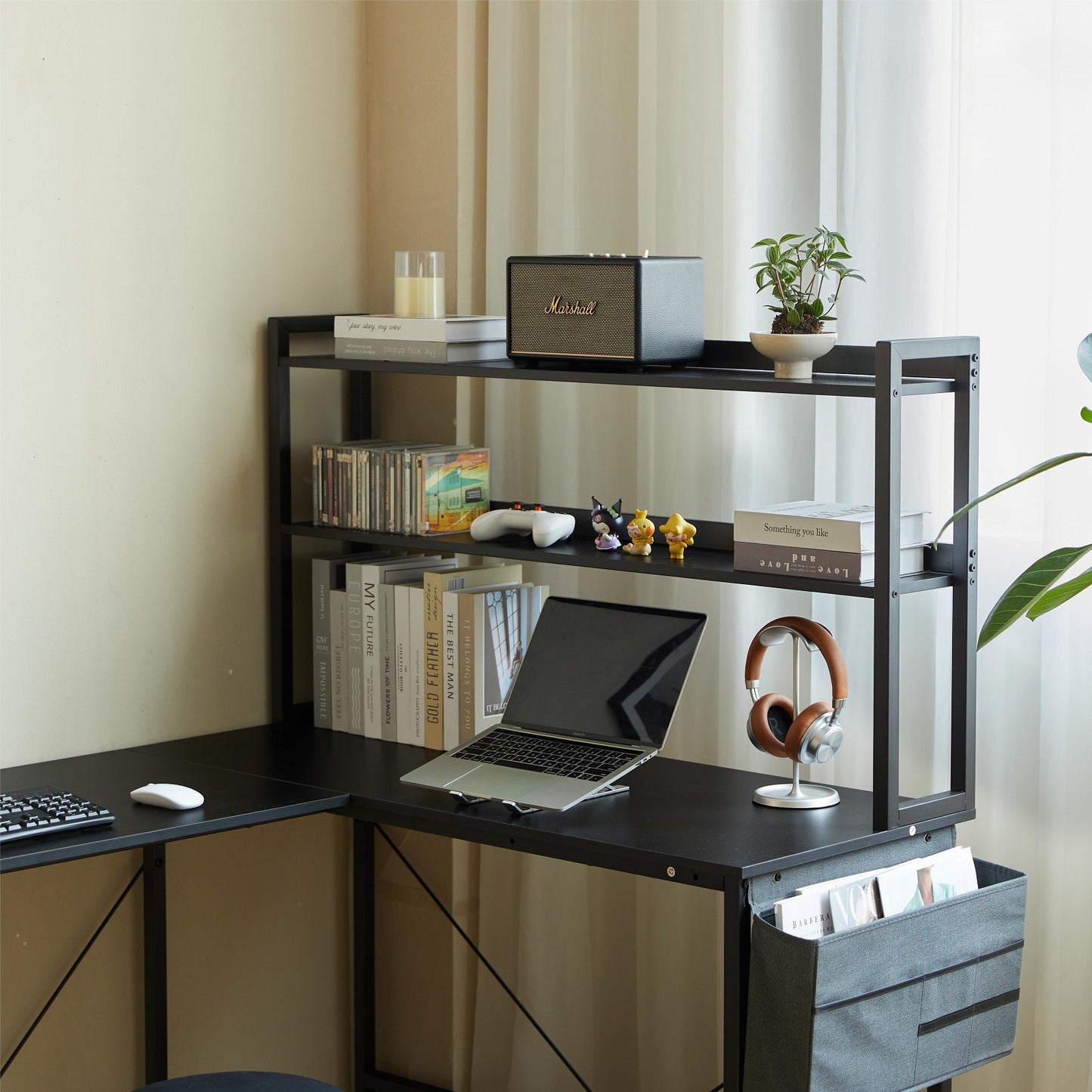Algherohein Computer Desk Gaming Desk,L Shape Black Storage Office Table