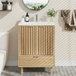 Semiocthome 24" Bathroom Vanity with Ceramic Sink, Storage Cabinet with Drawers and 2 Fluted Doors, Natural