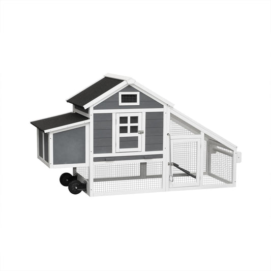 Algherohein Chicken Wire Wood Chicken Coop Rabbit Hutch Kennels House,Outdoor Large Animal Home,Gray