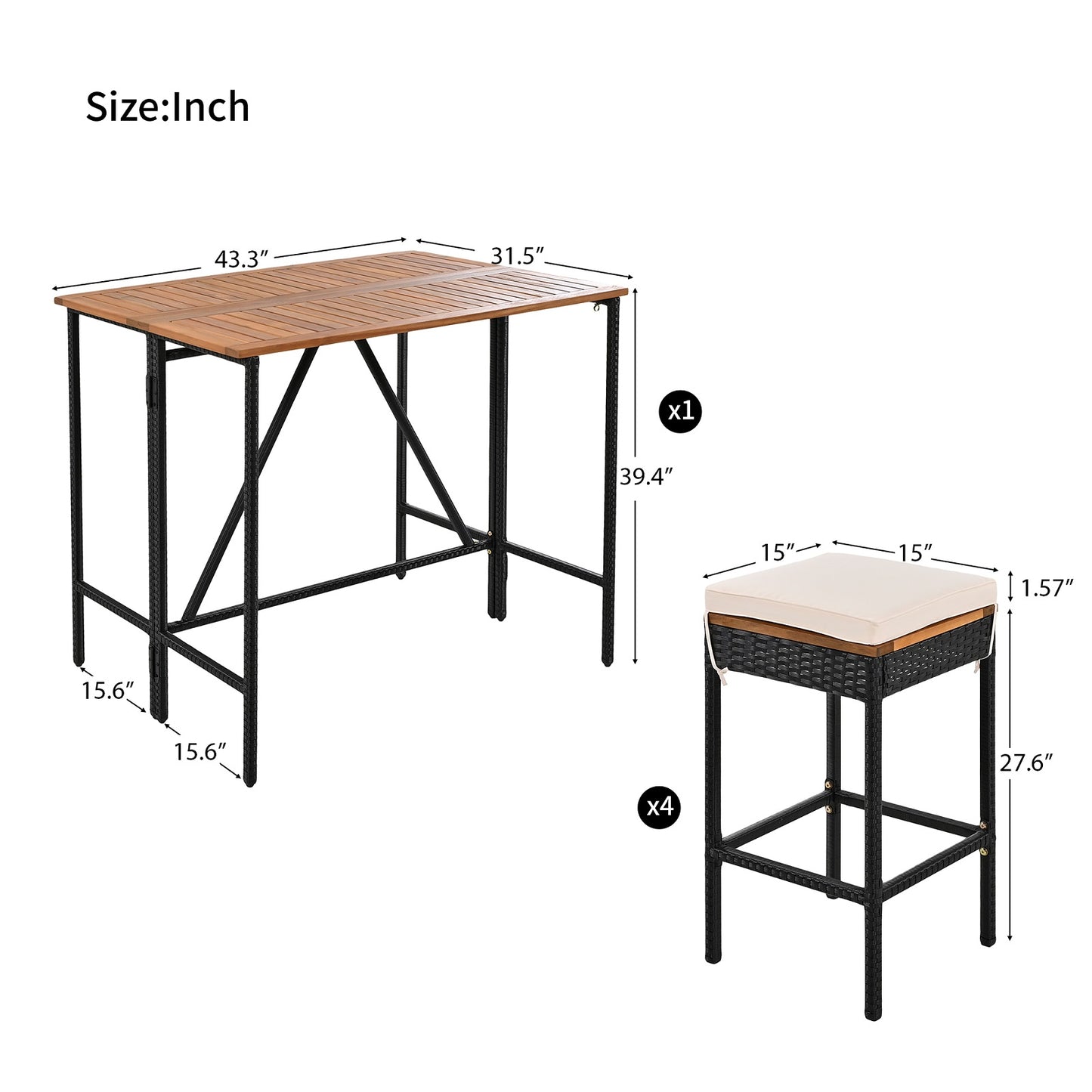Algherohein Wood Patio Table and Chairs Set, Outdoor Furniture Sets Dining and Bar