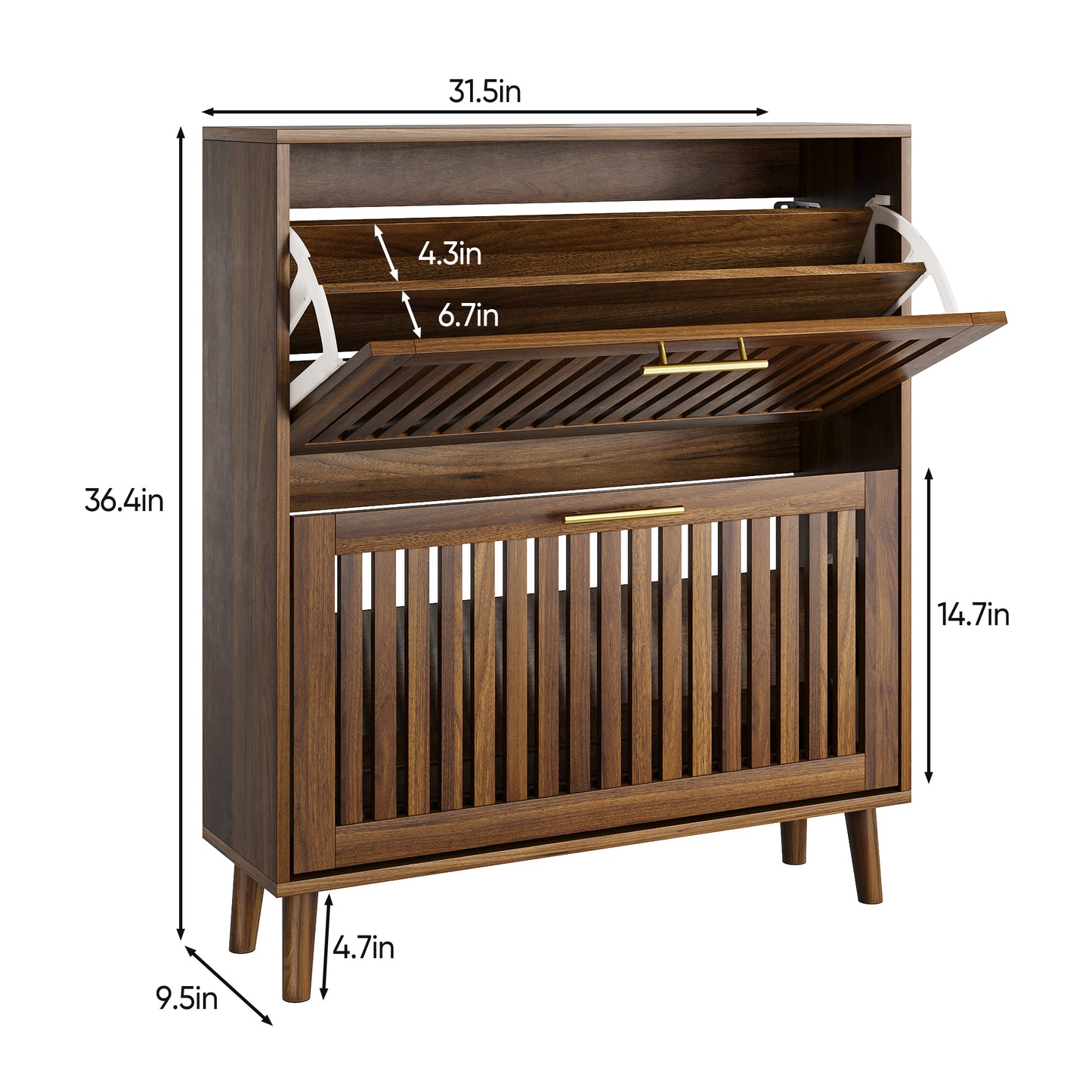 Semiocthome 31.5" Shoe Storage Cabinet with 2 Flip Louvered Drawers for Entryway, Walnut