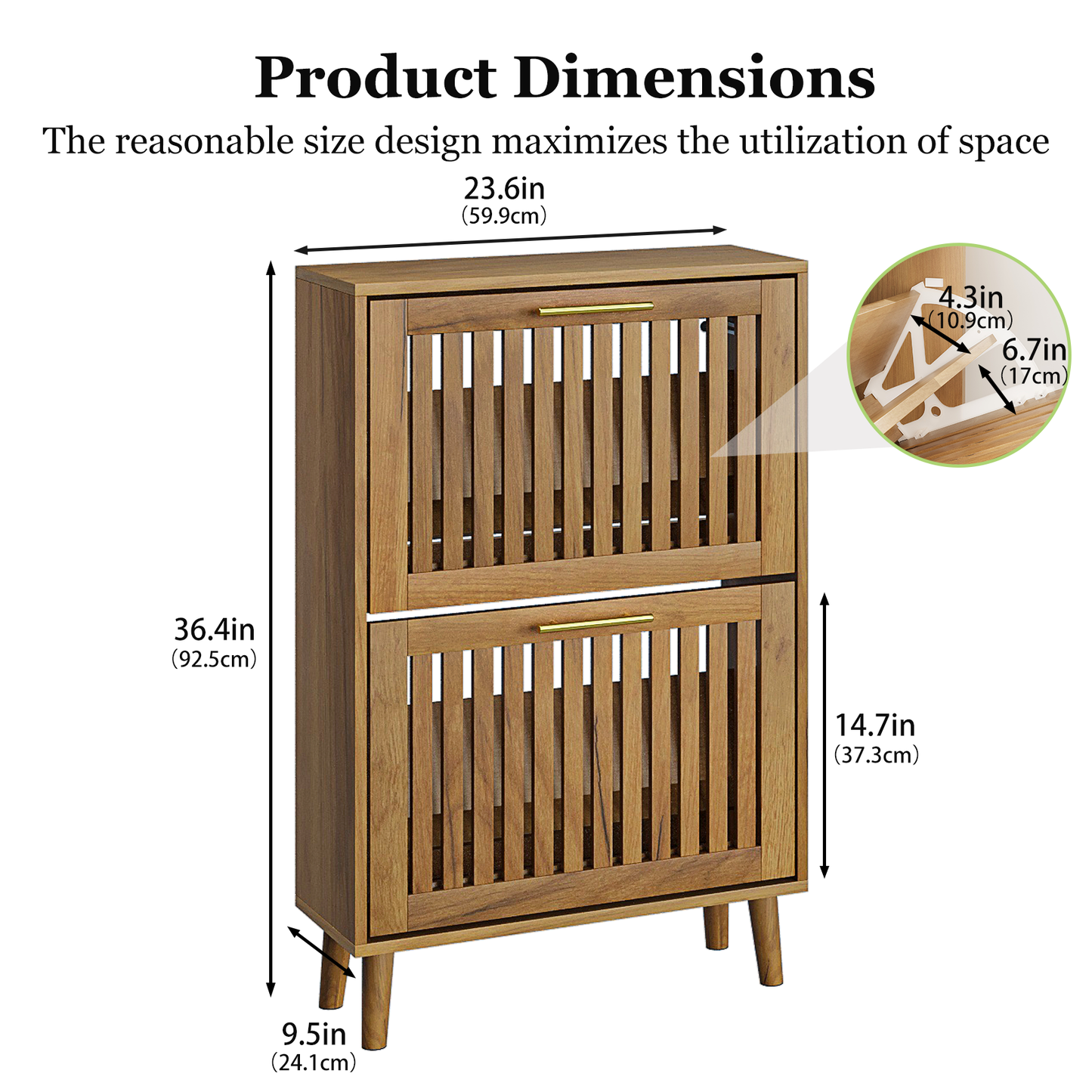 Semiocthome 31.5" Shoe Storage Cabinet with 2 Flip Louvered Drawers for Entryway, Hallway, Natural