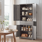 Smuxee Farmhouse Tall Kitchen Pantry Storage Cabinet with 4 Barn-Style Doors & Central Drawer for Kitchen, Dining Room, Living Room, Entryway