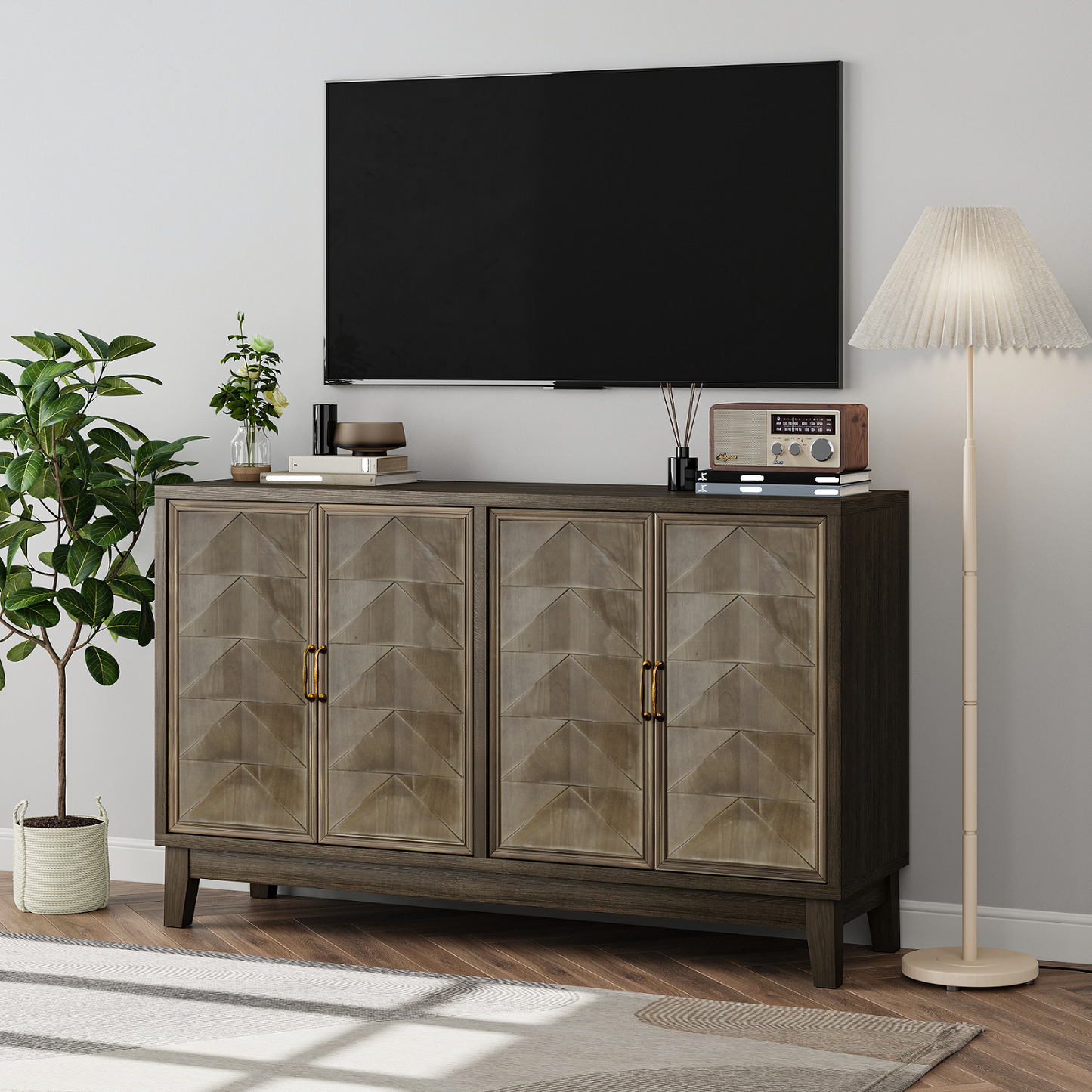 Smuxee Sideboard Cabinet with 4 Doors and Adjustable Shelves, Kitchen Sideboards and Buffets