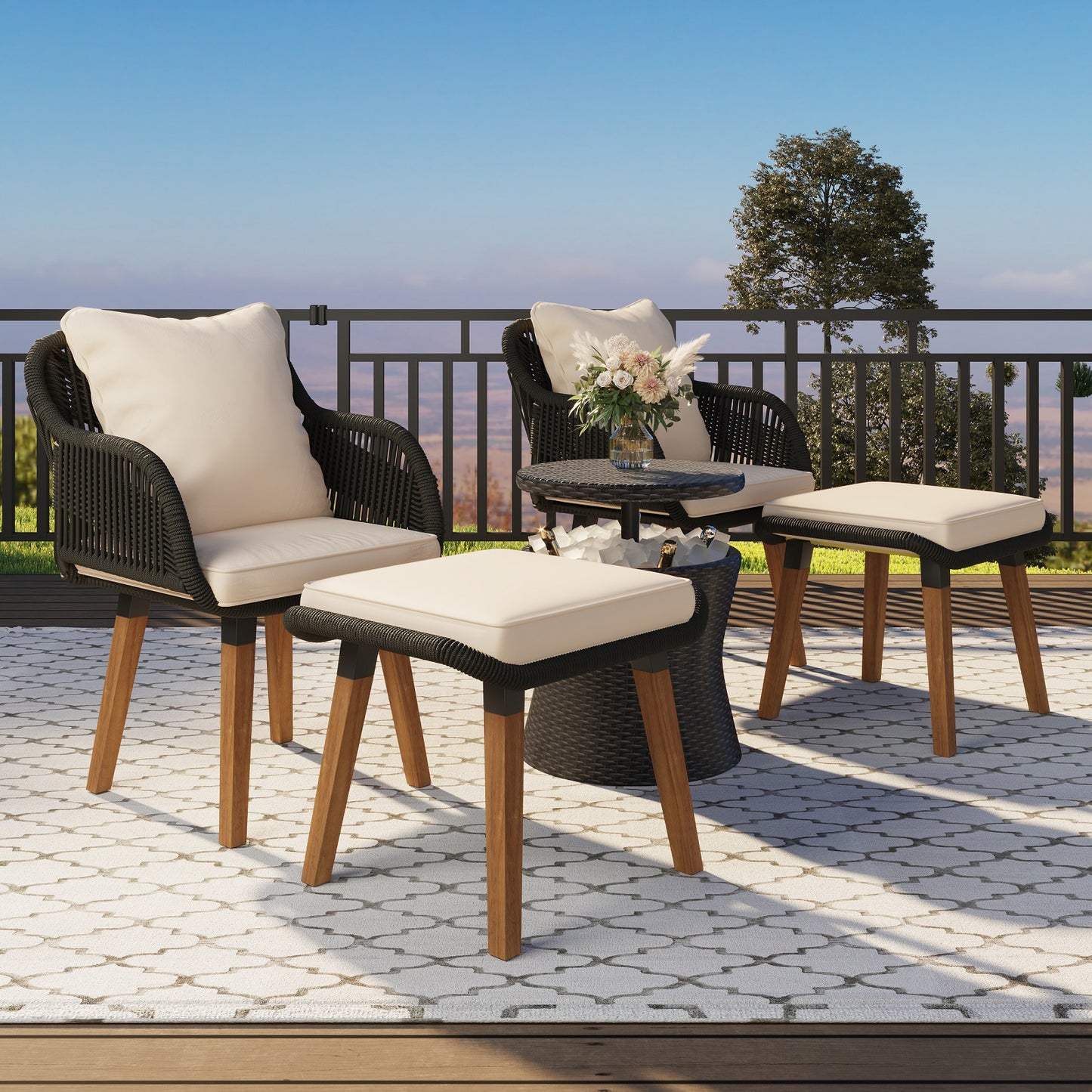 Algherohein Rattan 2-Seat Patio Furniture Set with Rocking Chairs,3 Piece Outdoor Patio Set