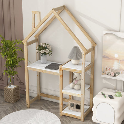 Smuxee Kid Bookshelf Storage with Desk and Roof-Framed,Toy Organizer Storage Cubes for Bedroom
