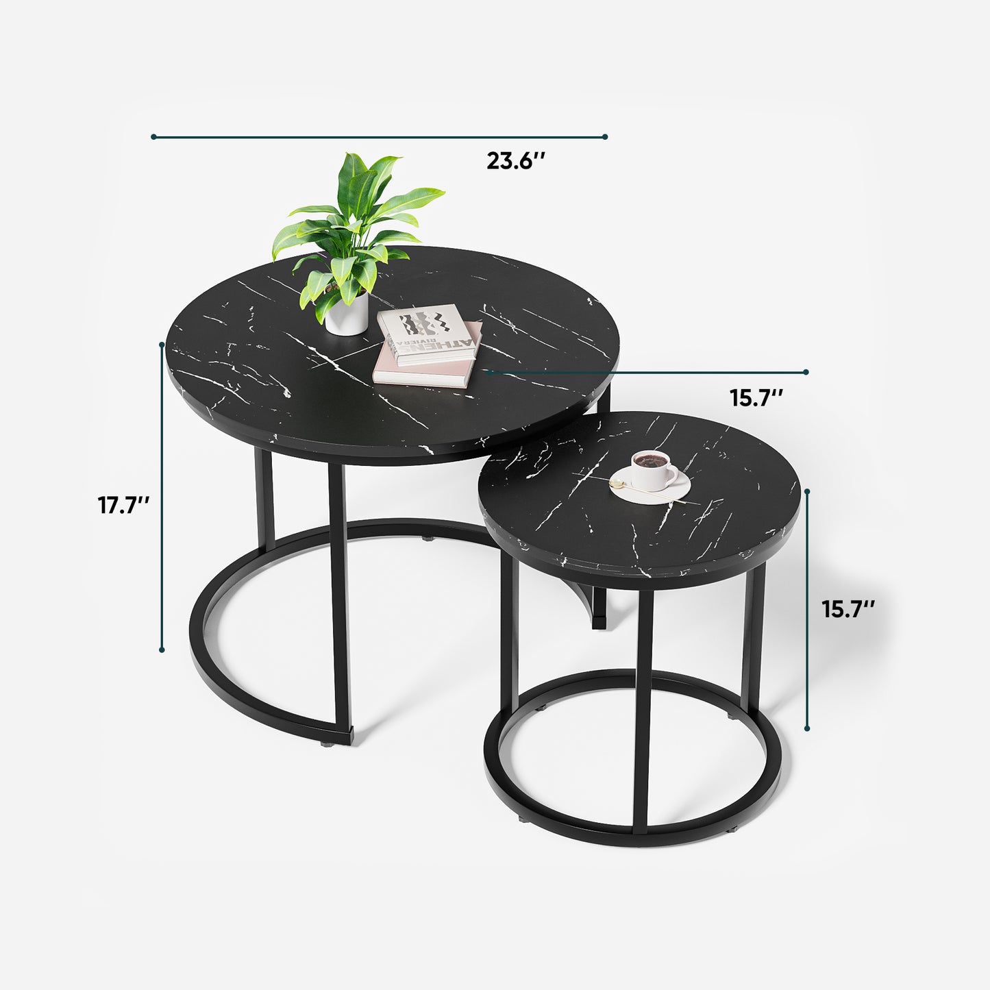 Algherohein Round Nesting Coffee Table Modern Set of 2 for Living Room