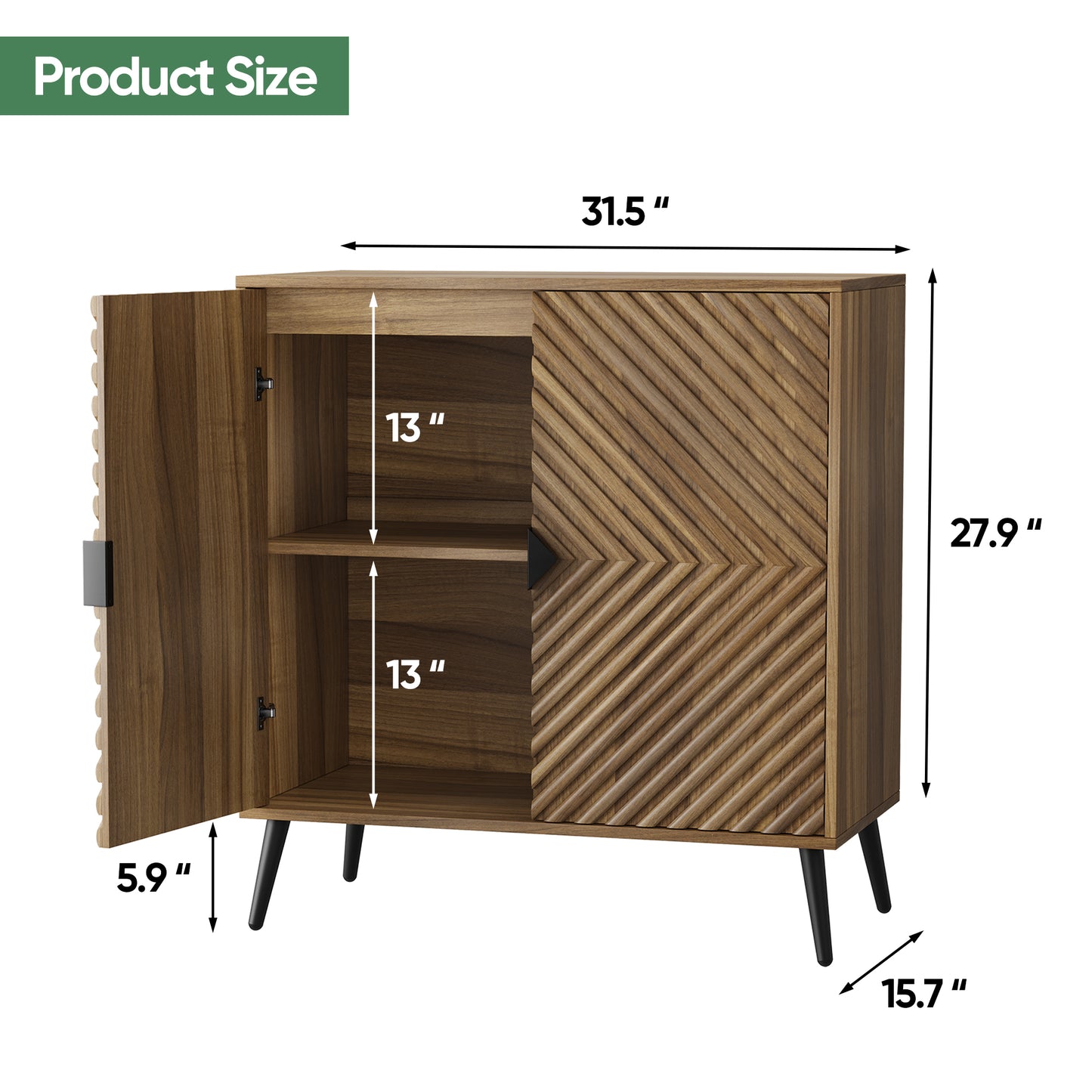 Algherohein Sideboard Cabinet with Two Doors Adjustable Shelves,Freestanding TV Stand,Coffee Bar for Kitchen, Living Room, Walnut