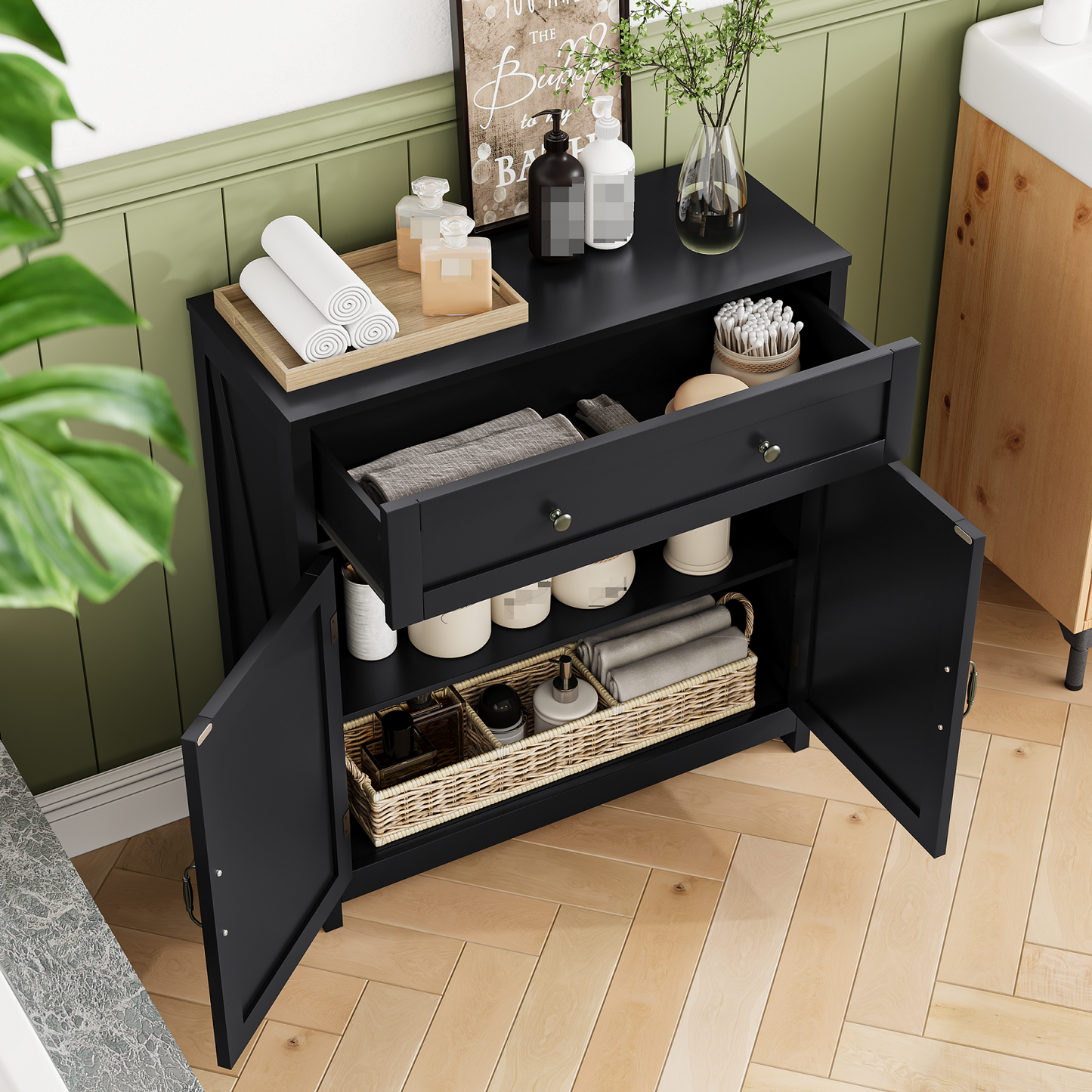Smuxee Farmhouse Kitchen Sideboard Cabinet,Accent Cabinet with Drawer and Adjustable Shelf