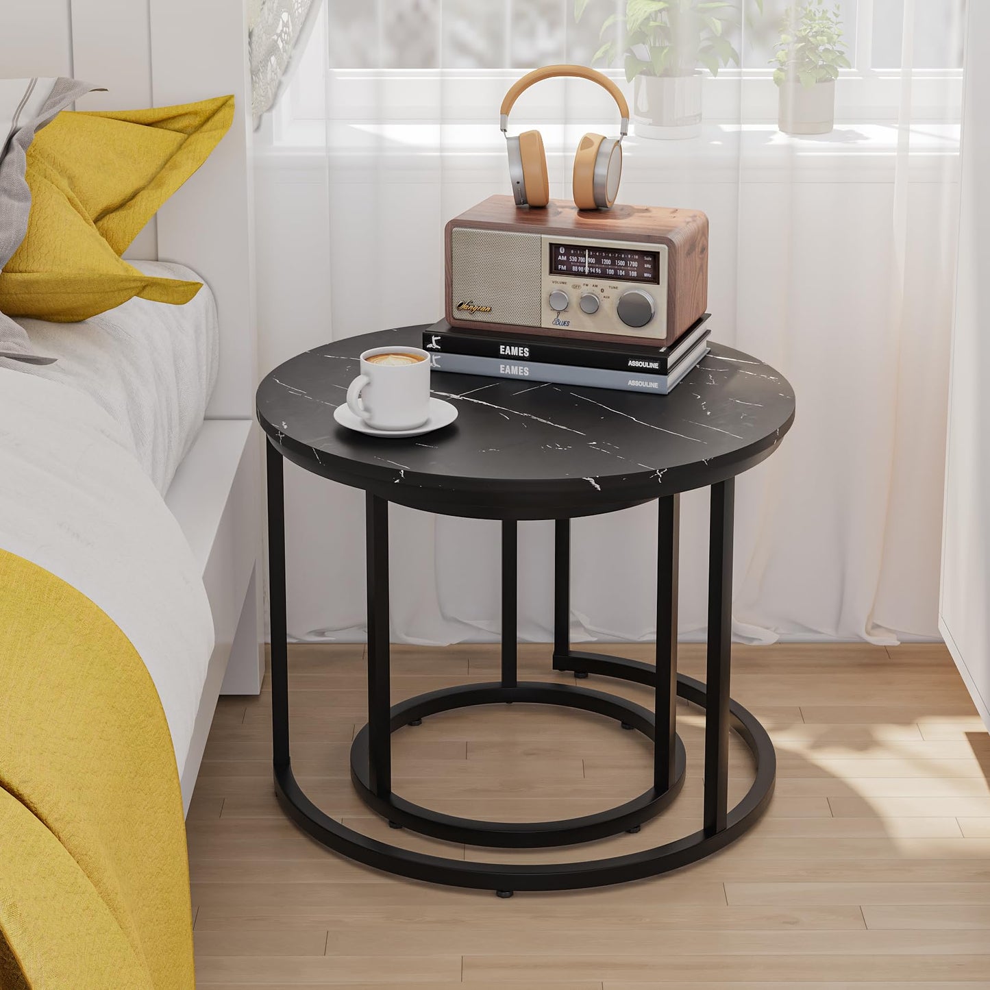 Smuxee Modern Round Wood Nesting Coffee Table Set,End Table for Living Room
