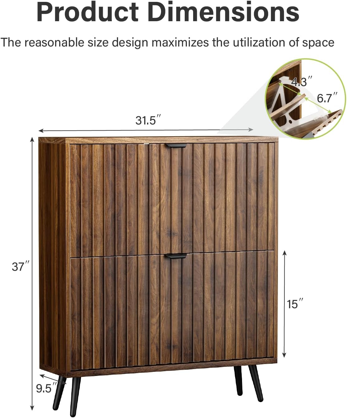 Smart FENDEE Shoe Cabinet with 2 Flip Drawers Freestanding Shoe Storage Cabinet for Entryway
