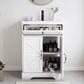 24" Bathroom Vanity with Ceramic Sink, Freestanding Bathroom Storage Cabinet with Barn Door and Flip-Down Drawer, White