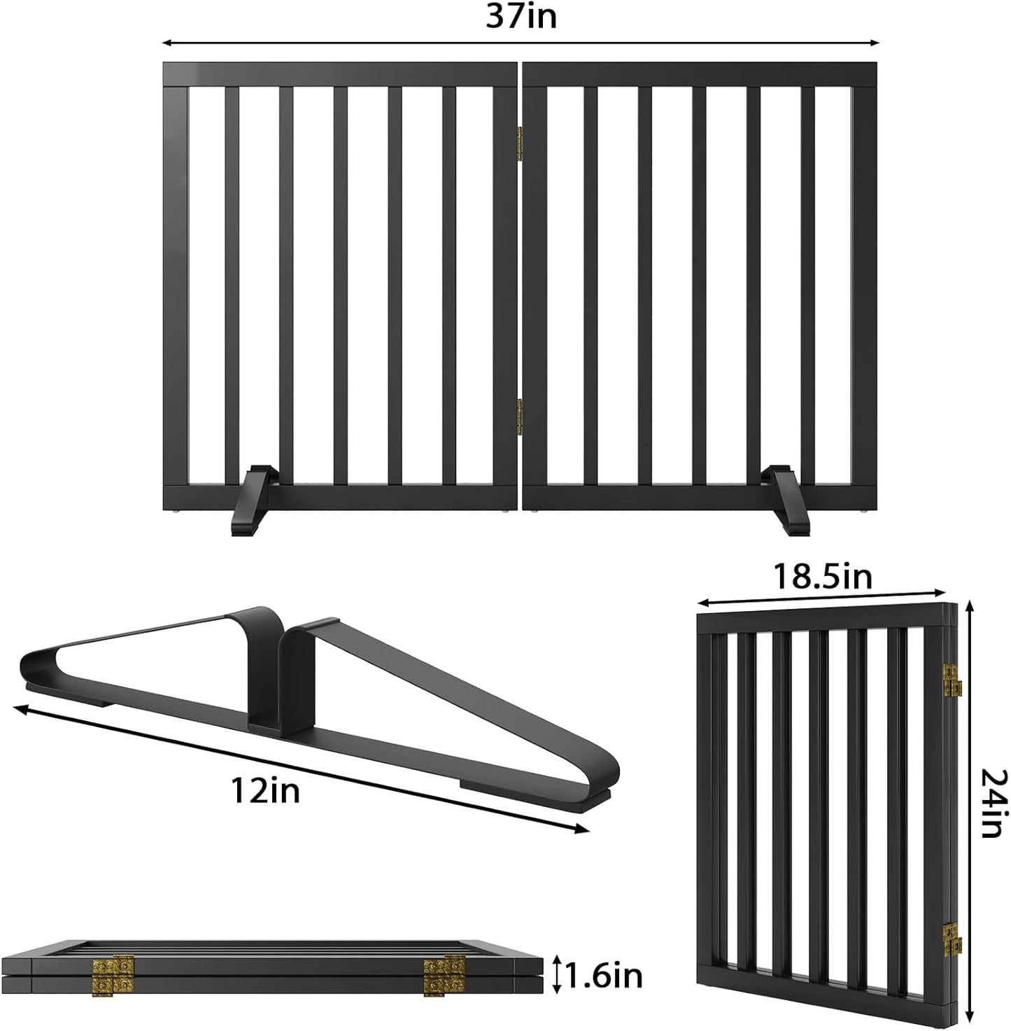 Smart FENDEE Bamboo Dog Gates for Doorways Freestanding Pet Gate, 2 Support Feet, 24"H, Black