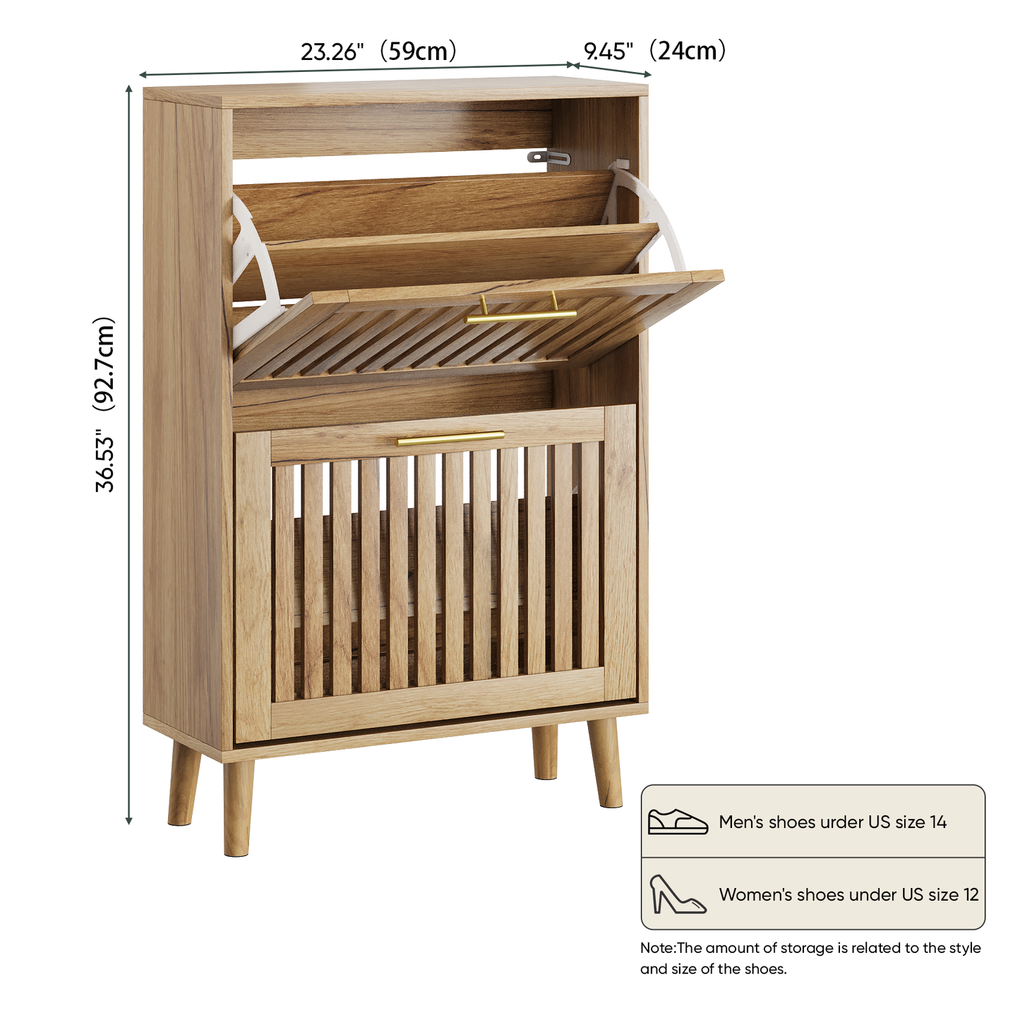 Algherohein Narrow Shoe Cabinet for Entryway, Freestanding Wooden Shoe Organizer Cabinet with 2 Flip Drawers & Adjustable Shelves