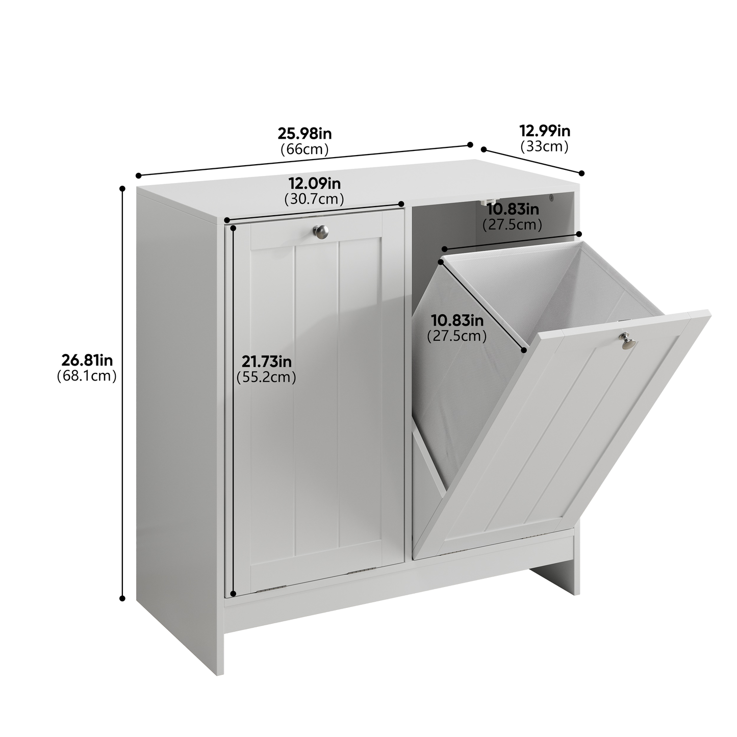 Semiocthome Laundry Hamper Cabinet with 2 Removable Baskets, Freestanding Bathroom Cabinet, White