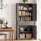 Semiocthome 67.5" Tall Kitchen Pantry Cabinet, Farmhouse Storage Cabinet with Barn Doors and Drawer, Buffet Hutch Cupboard with Adjustable Shelves for Dining Room, Gray