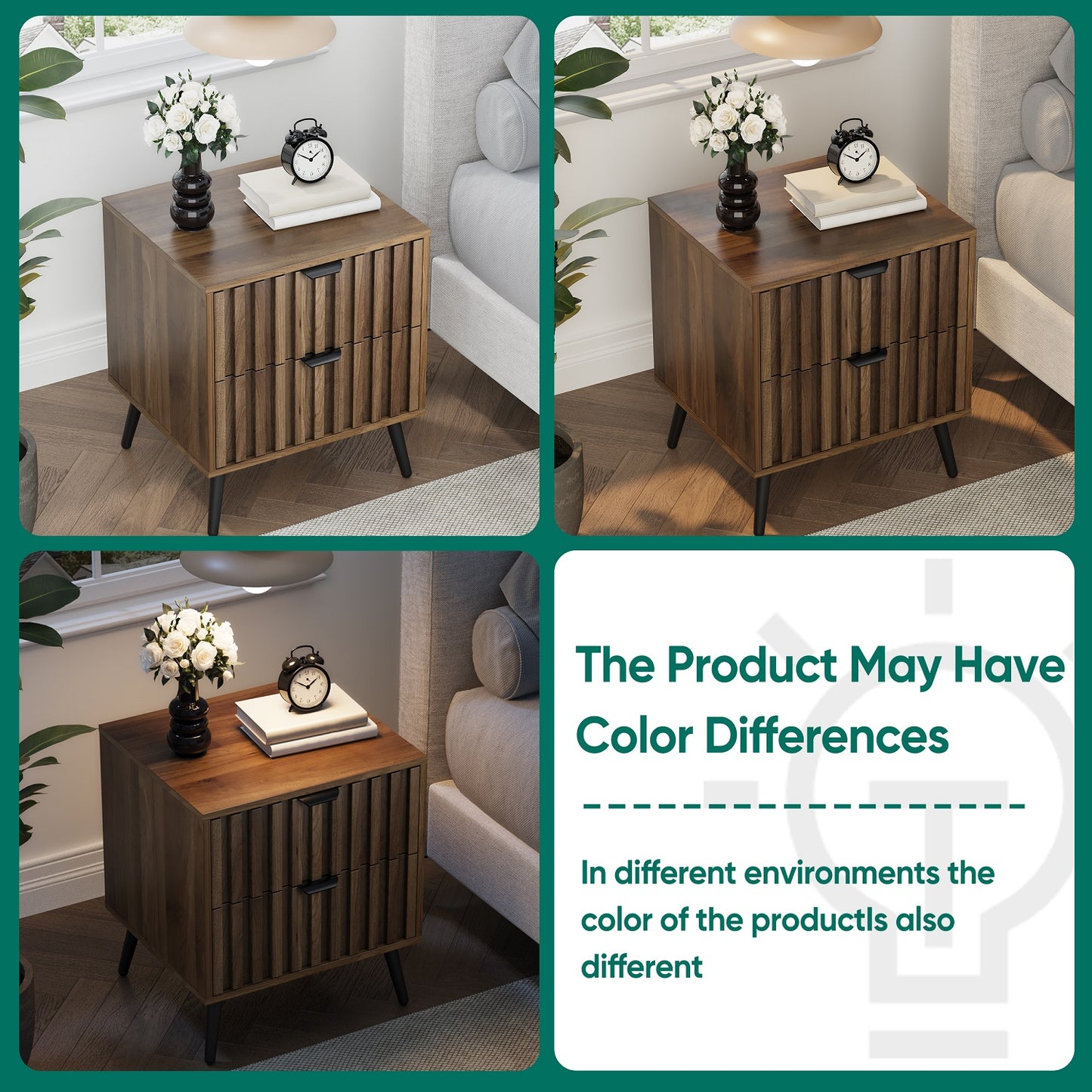 Algherohein Night Stands for Bedroom,Modern End Tables for Living Room with Fluted Drawer,Walnut