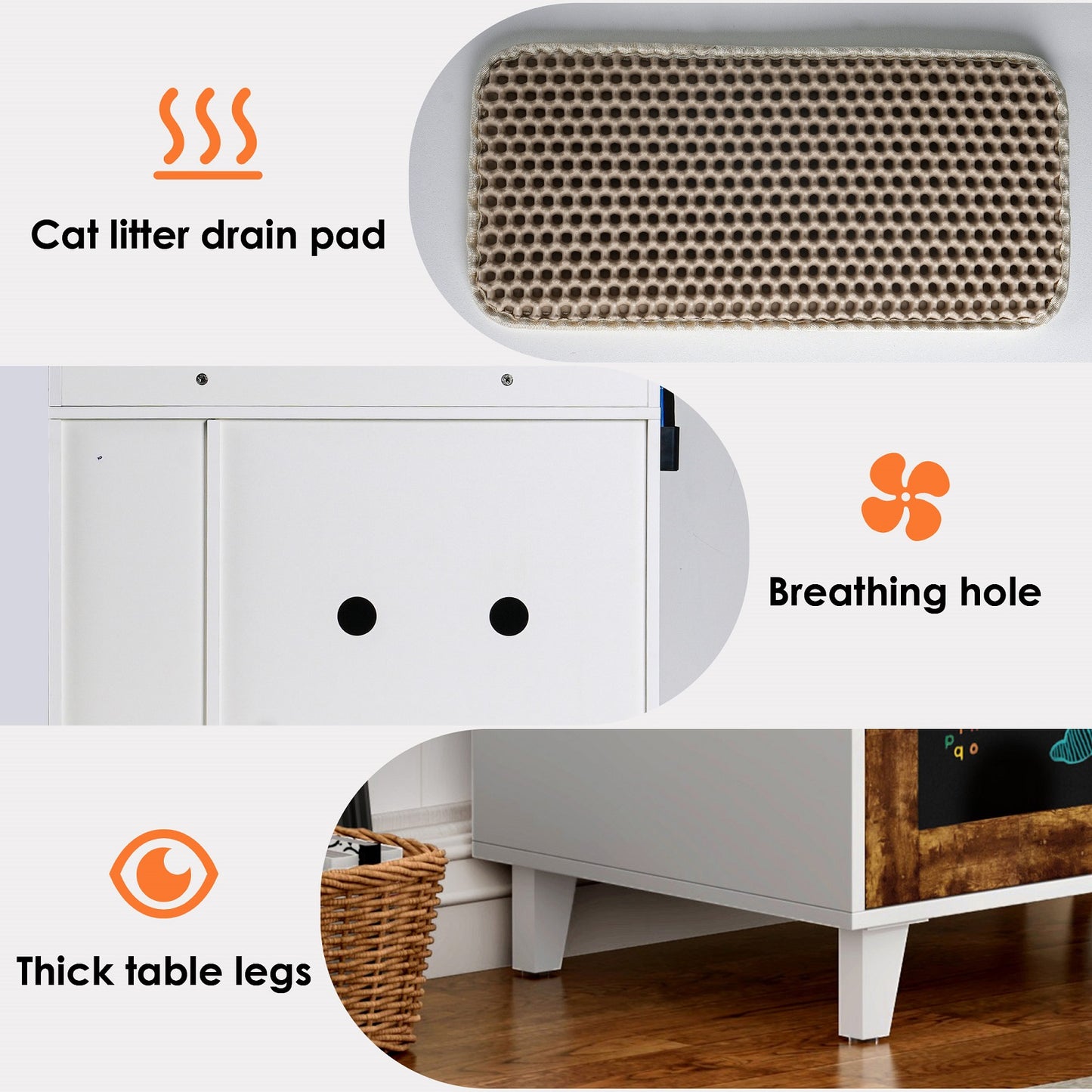 Algherohein Wood Cat Litter Box Enclosure with 2 Shelves and 1 Door,Graffiti Hidden Cat Box
