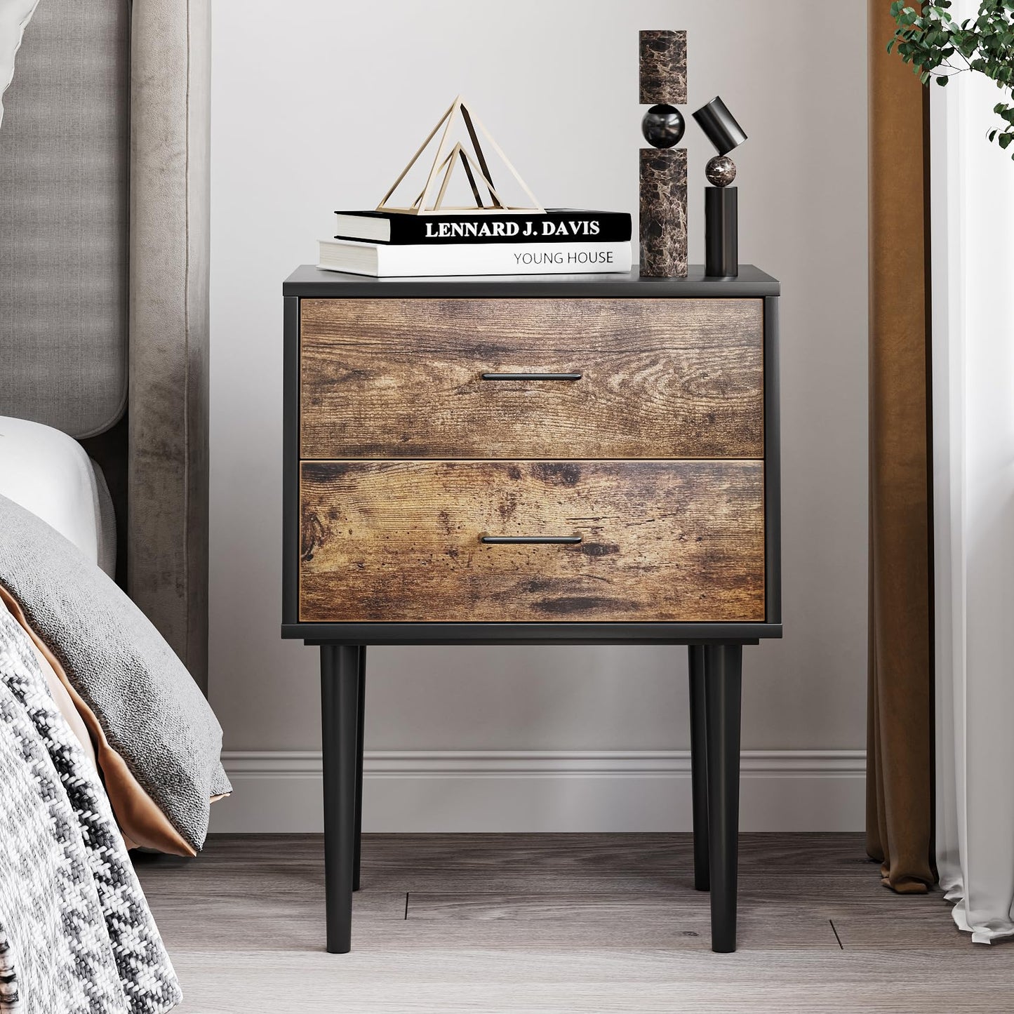 Algherohein Classic Morden Nightstand with 2 Drawers for Bedroom