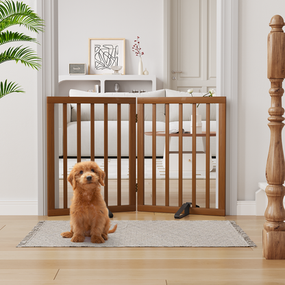 Smart FENDEE Bamboo Dog Gates for Doorways Freestanding Pet Gate, 2 Support Feet, 24"H, Walnut