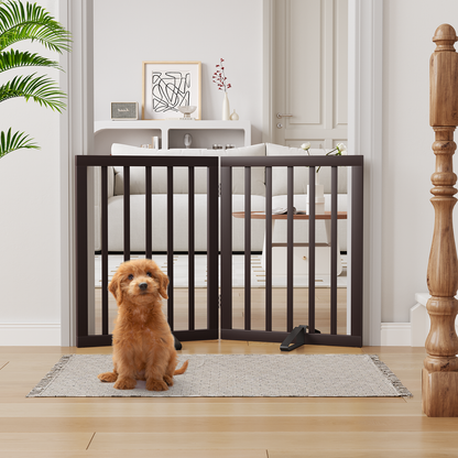 Smart FENDEE Bamboo Dog Gates for Doorways Freestanding Pet Gate, 2 Support Feet, 24"H, Brown