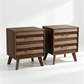Algherohein Modern Wavy Panel Nightstand, Stable Wood Bedside Table with Gold Hardware for Bedroom Organization