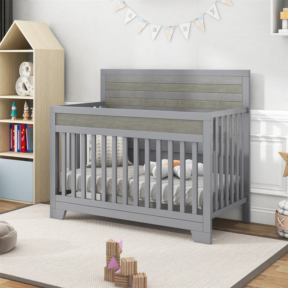Semiocthome Certified Baby Safe Crib, Pine Solid Wood, Non-Toxic Finish, Gray