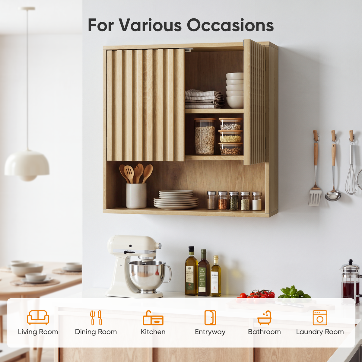 Semiocthome Medicine Cabinet Bathroom Wall Storage Cabinet with Fluted Doors and Adjustable Shelves, Natural Oak