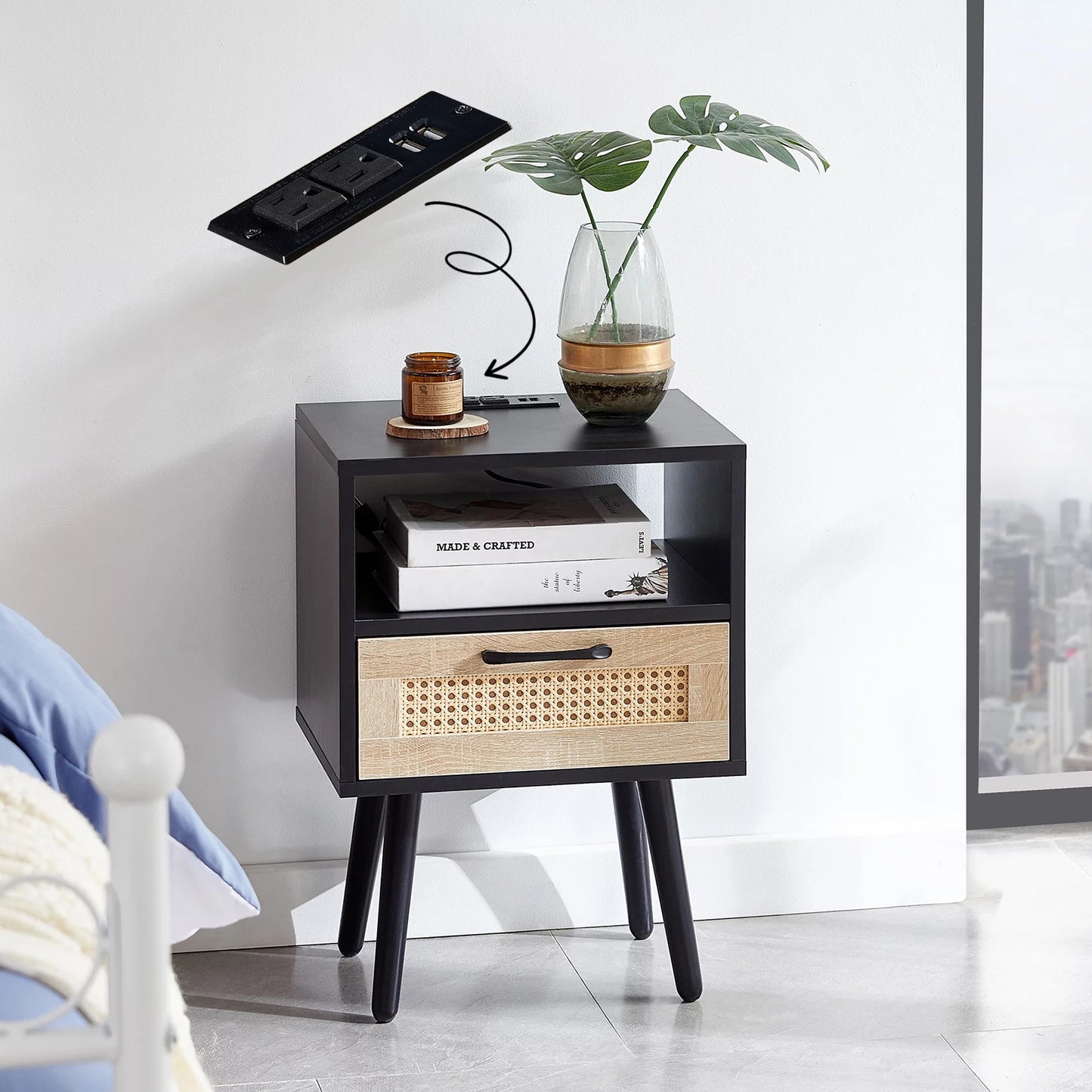 Smart FENDEE Rattan Nightstand