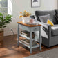 Smart FENDEE End Table with Charging Station and 1 Drawer, 2 Shelf, Solid Wood Legs, Bedroom,11.8"*24"*24.2"