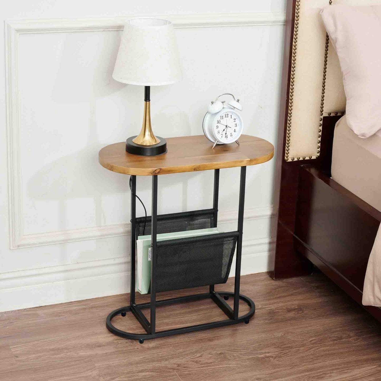 Smart FENDEE Oval Small Side Table with Magazines Organizer Storage Space for Bedroom