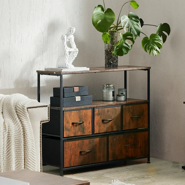 Smart FENDEE Drawers Fabric Dresser Cabinet Storage Organizers and Wood Top , Bedroom, Adult