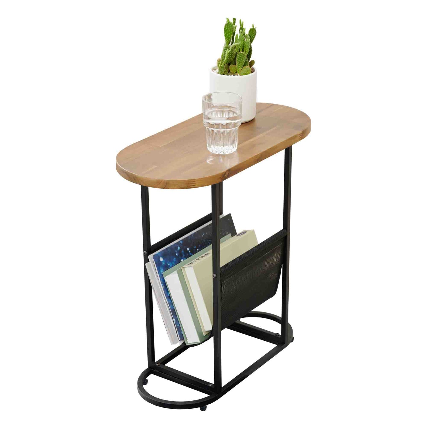 Smart FENDEE Oval Small Side Table with Magazines Organizer Storage Space for Bedroom