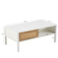 Smart FENDEE Rattan Coffee Table with Sliding Door Storage and Metal Leg for Living Room