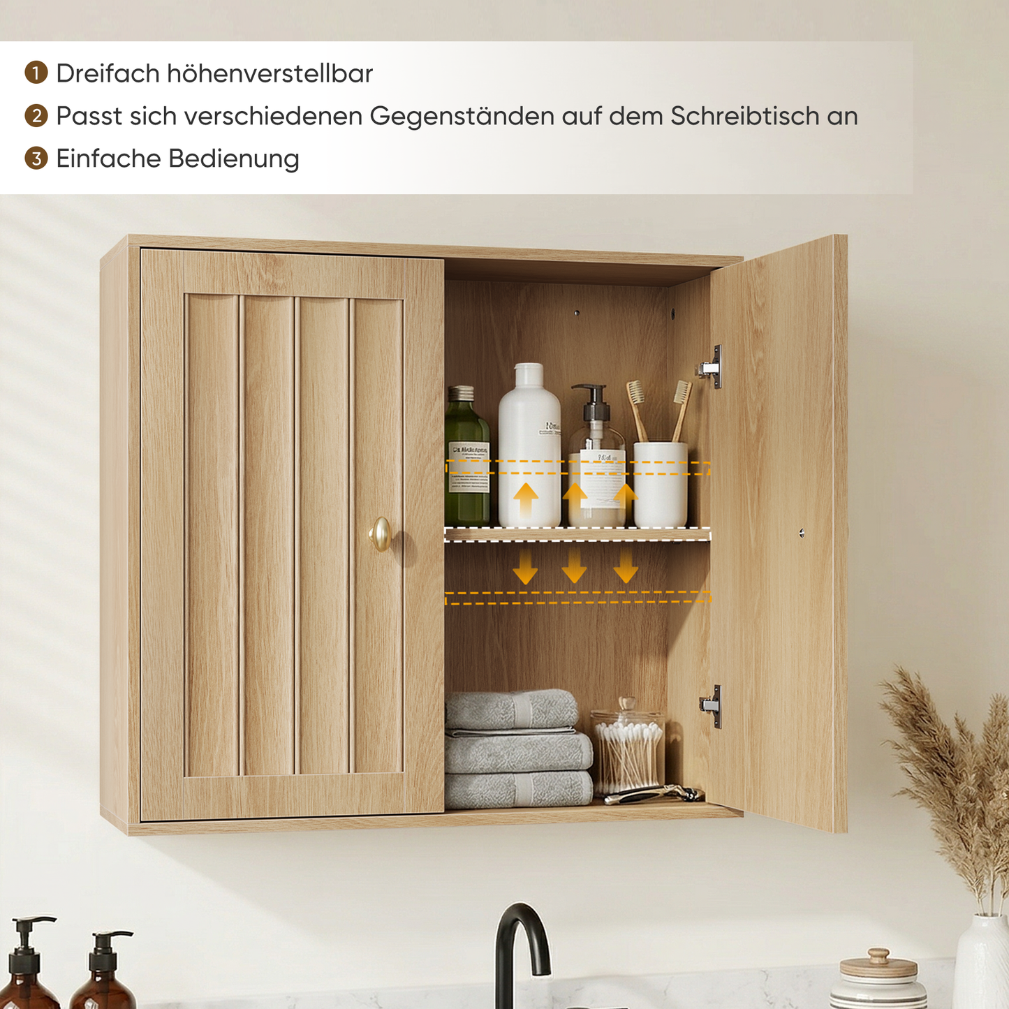 Smuxee Bathroom Wall Cabinet with Doors & Open Shelf, Wood Medicine Wall Mounted Bathroom Storage Organizer