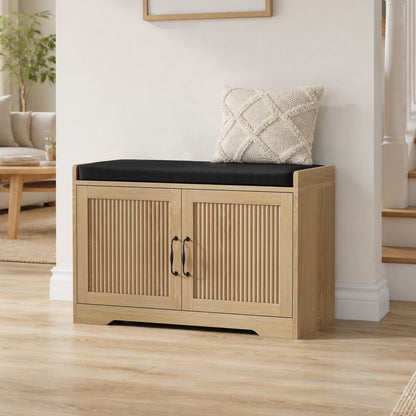 Algherohein Entryway Shoe Bench with Closed Storage Cabinet, Padded Seat Shoe Organizer Bench for Hallway
