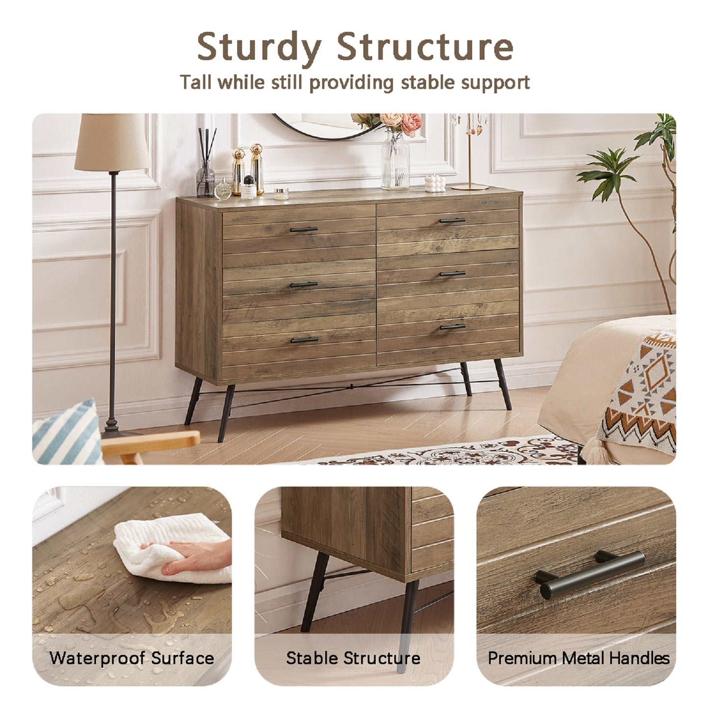 Algherohein Modern Dressers for Bedroom,Chest of 6 Drawers,Storage Cabinet for Living Room