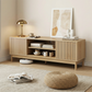 Semiocthome 55" TV Stand with Slatted Doors and Cable Holes, Entertainment Center for Living Room, Natural