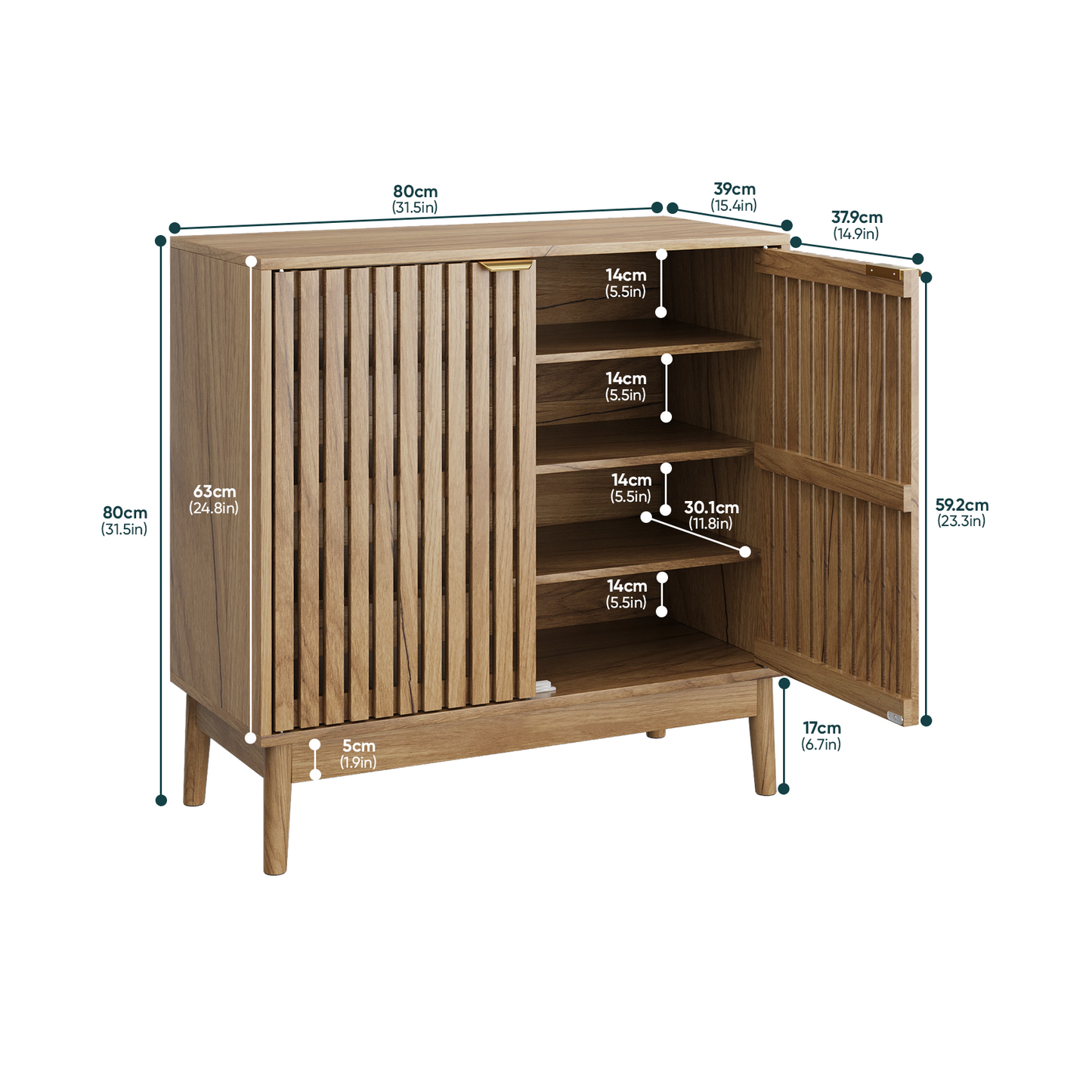 Algherohein Mid-Century Shoe Cabinet, 7-Tier, Adjustable Shelves, 20-24 Pair Capacity, Walnut