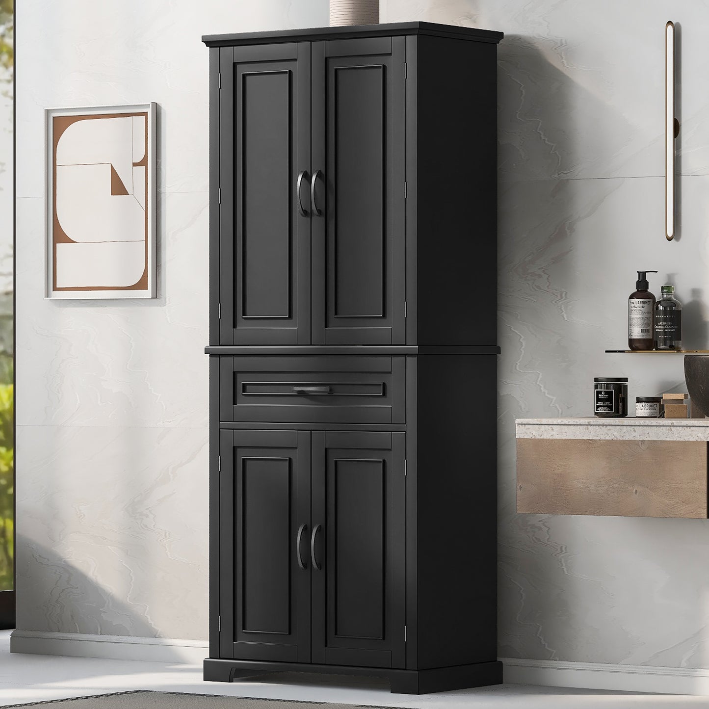 Smart FENDEE Bathroom Storage Cabinet with Doors and Drawer, Adjustable Shelf