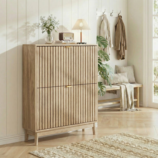 Semiocthome 31.5" Modern Shoe Cabinet, Shoe Storage Cabinet with 2 Flip Drawers for Entryway, Natural