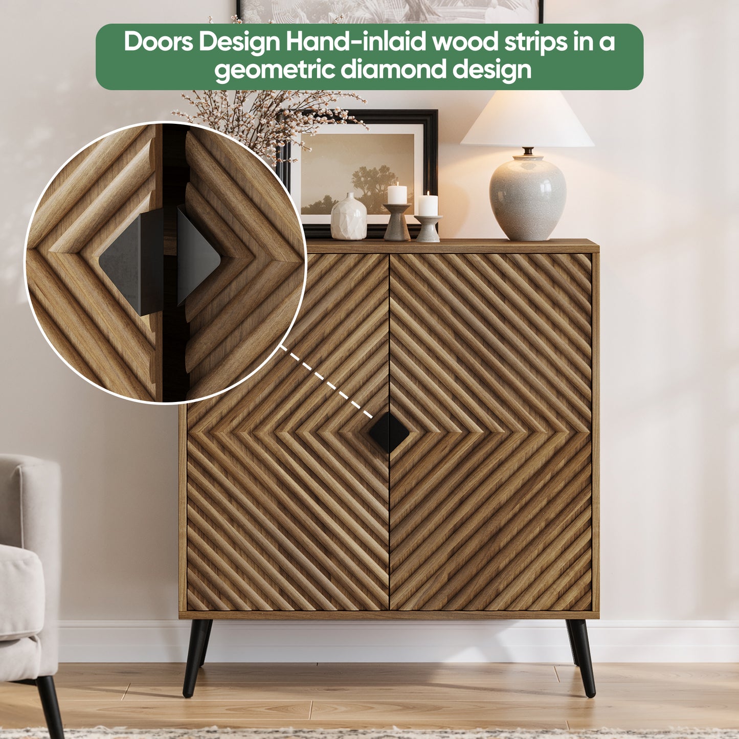 Algherohein Sideboard Cabinet with Two Doors Adjustable Shelves,Freestanding TV Stand,Coffee Bar for Kitchen, Living Room, Walnut