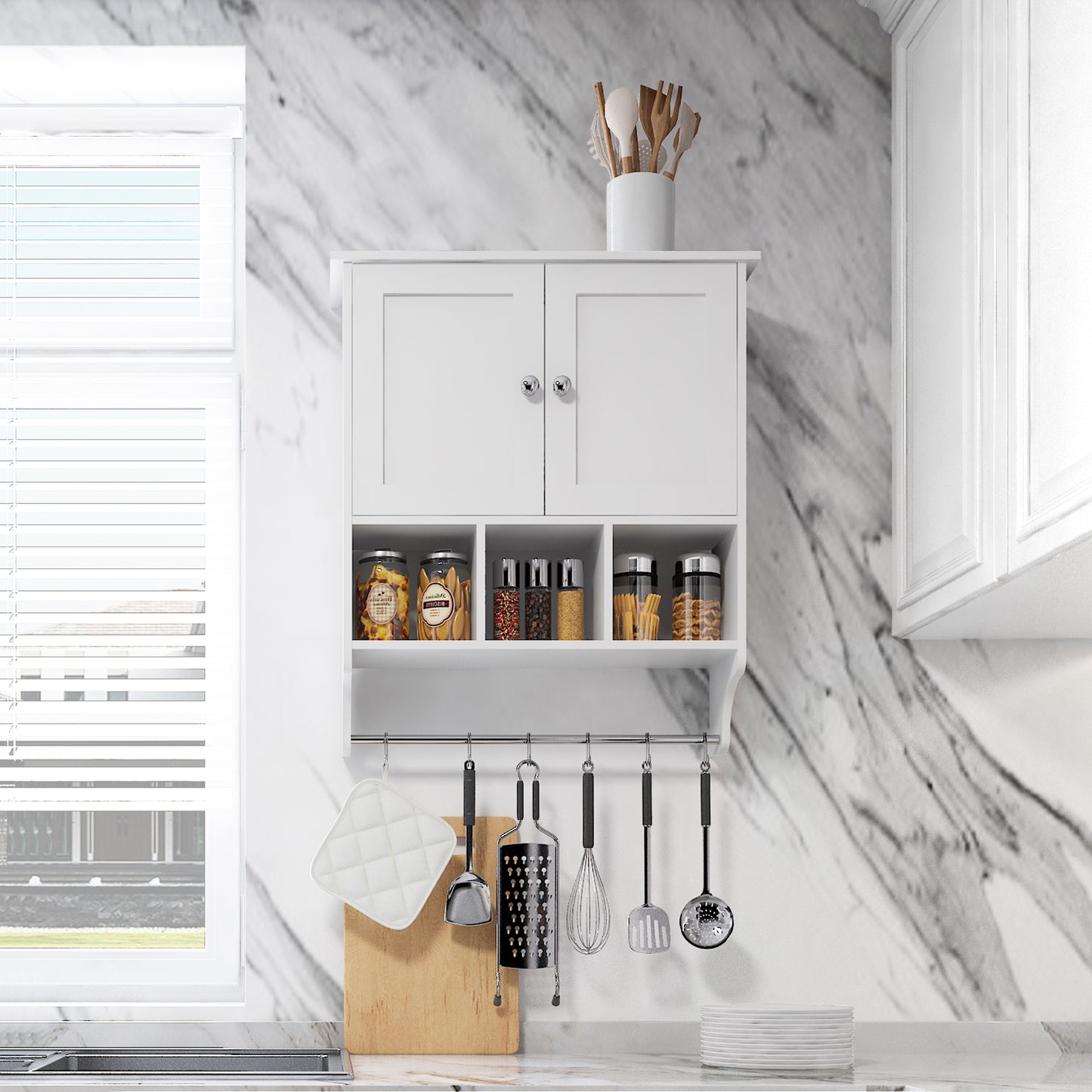 Smuxee Bathroom Storage Cabinet Organizer with Adjustable Shelf and Towel Bar