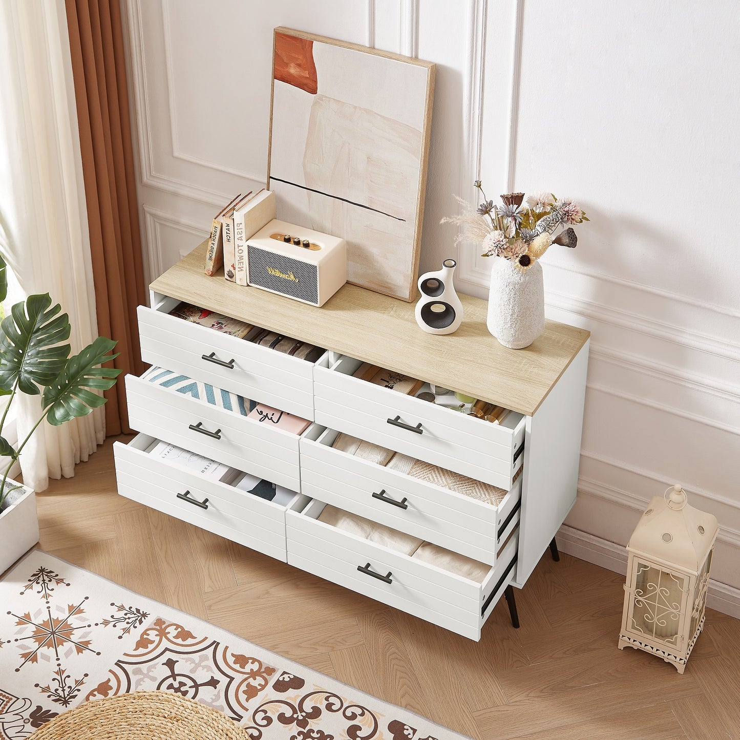 Algherohein Modern Dressers for Bedroom,Chest of 6 Drawers,Storage Cabinet for Living Room
