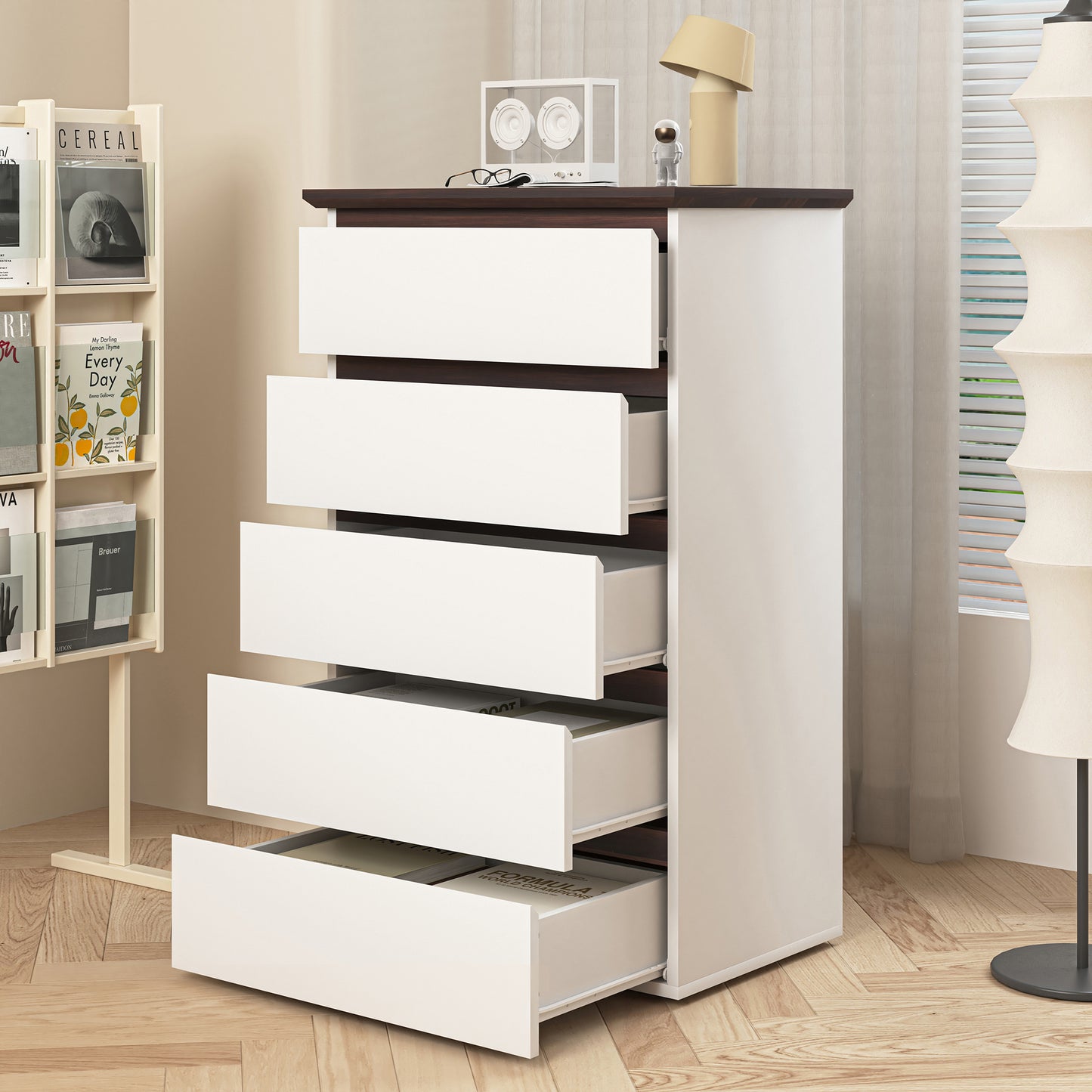 Semiocthome Modern Dresser with 5 Drawers Chest of Drawers for Bedroom, White, 39.37" Tall