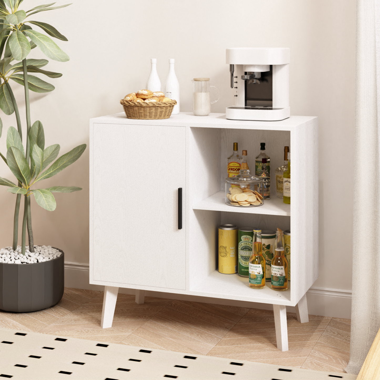 Algherohein Kitchen Island Pantry Storage Cabinets with Door,Coffee Bar Buffet Cabinet,White