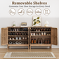 Semiocthome 4 Tiers Shoe Storage Cabinet for Hallway, 2-Door, 16 Pairs Shoe Rack Organizer, Natural
