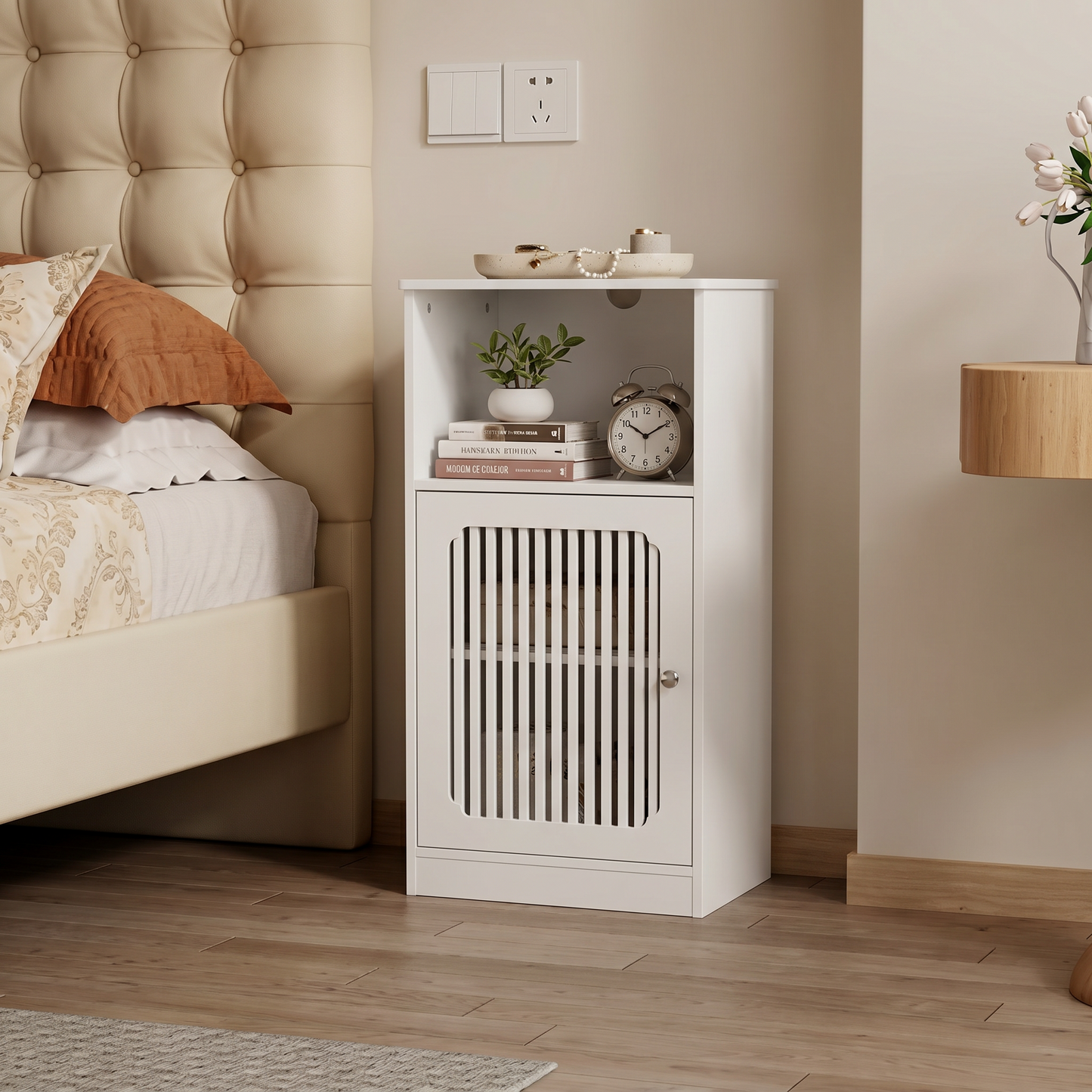 Semiocthome Bathroom Storage Cabinet, Floor Cabinet Organizer with Slatted Door and Adjustable Shelf, Bathroom, White