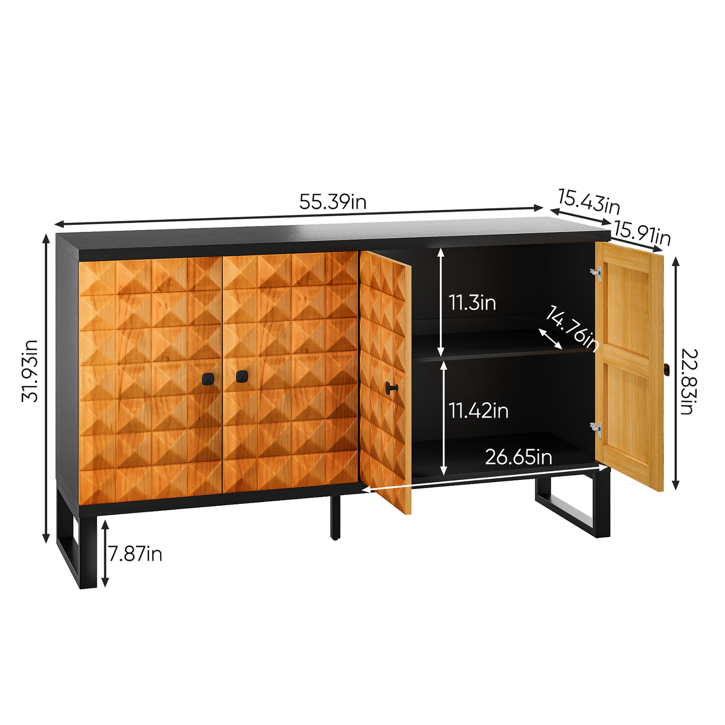 Algherohein Retro Kitchen Sideboards and Buffets, Buffet Cabinet with Storage Adjustable Shelves and 4 Doors