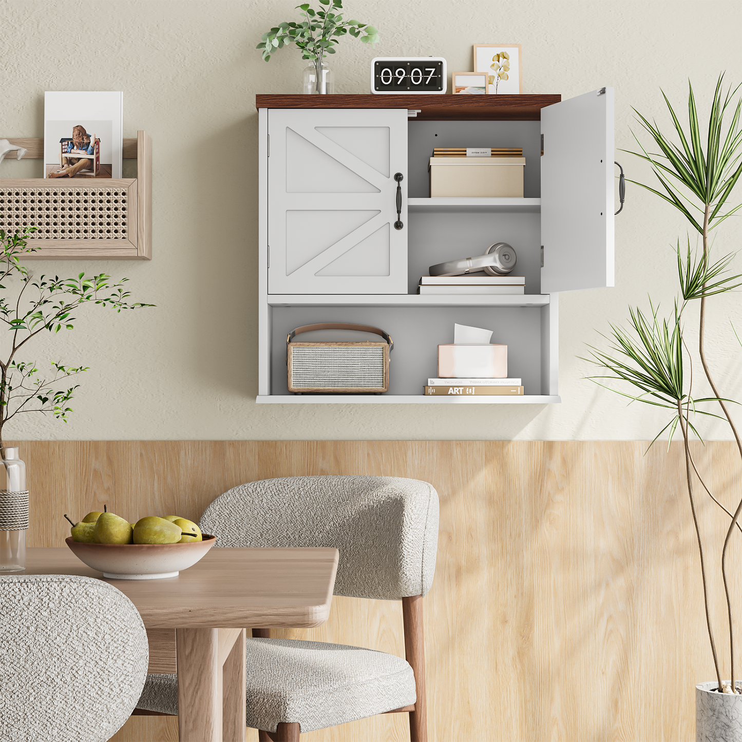 Semiocthome Farmhouse Bathroom Cabinet Medicine Cabinet with Adjustable Shelf for Bathroom,White,Wooden